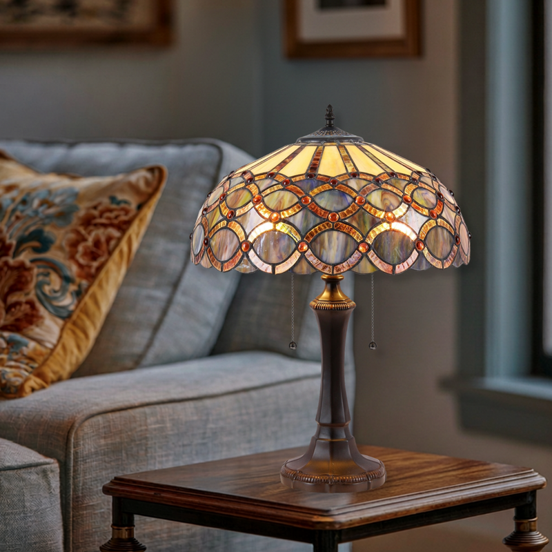 22-inch Tiffany Like Table Lamp Prisma Geometric by Chloe Lighting in living room setting