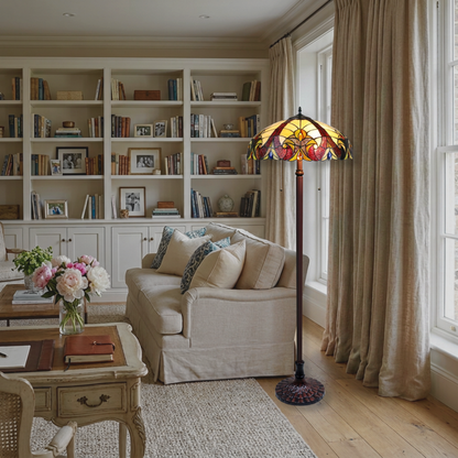 Tiffany Style Floor Lamp Adia Victorian by Chloe Lighting in living room setting. 