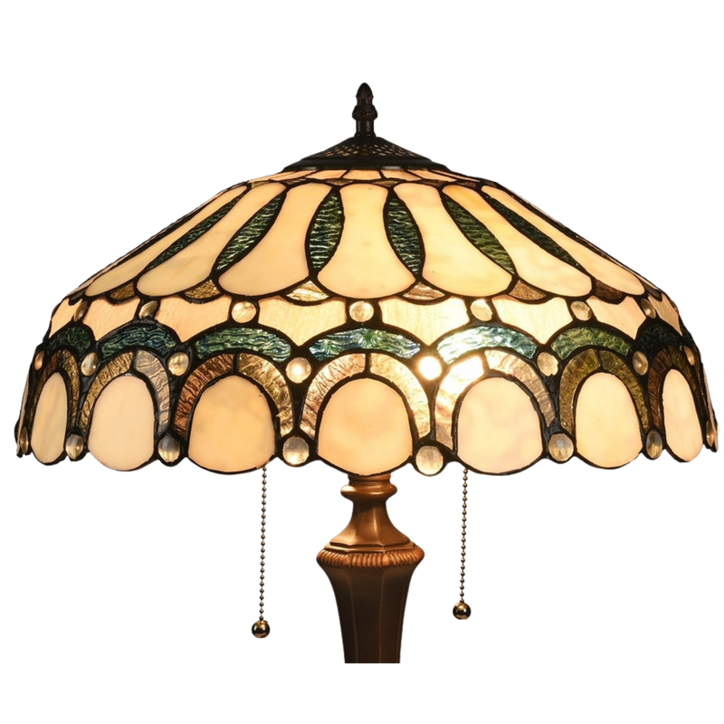 Close-up view of stained glass shade. Vintage Tiffany Table Lamp Claude Victorian by Chloe Lighting