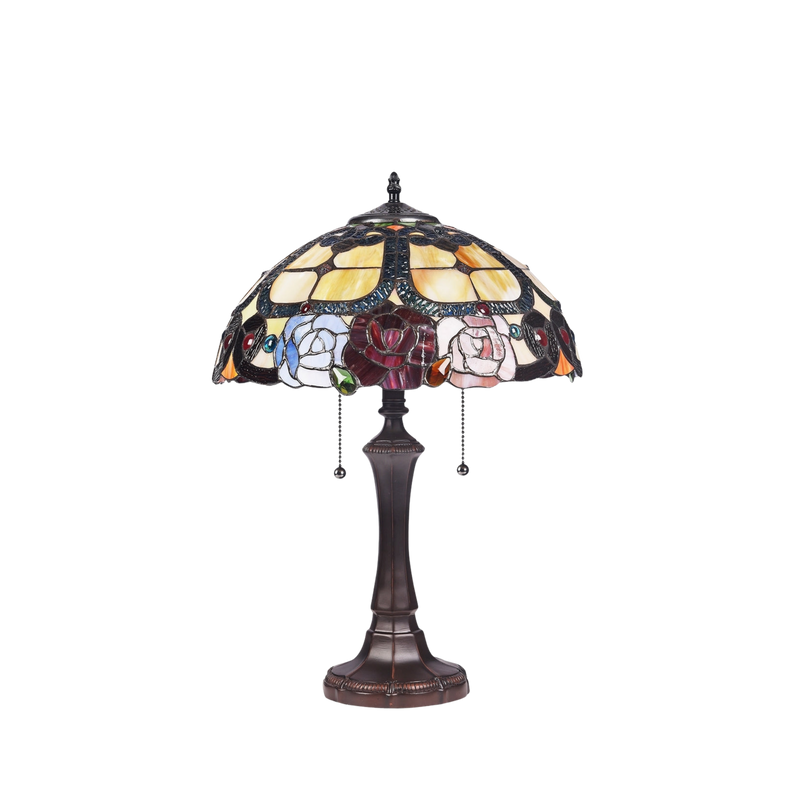 Unlit view. Tiffany Glass Table Lamp Simone Floral by Chloe Lighting