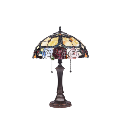 Unlit view. Tiffany Glass Table Lamp Simone Floral by Chloe Lighting