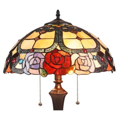 Close-up view of stained glass shade. Tiffany Glass Table Lamp Simone Floral by Chloe Lighting
