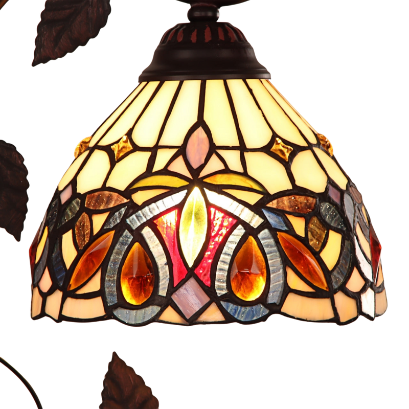 Close-up view of stained glass shade. Tabletop Tiffany Lamp Serenity Victorian by Chloe Lighting