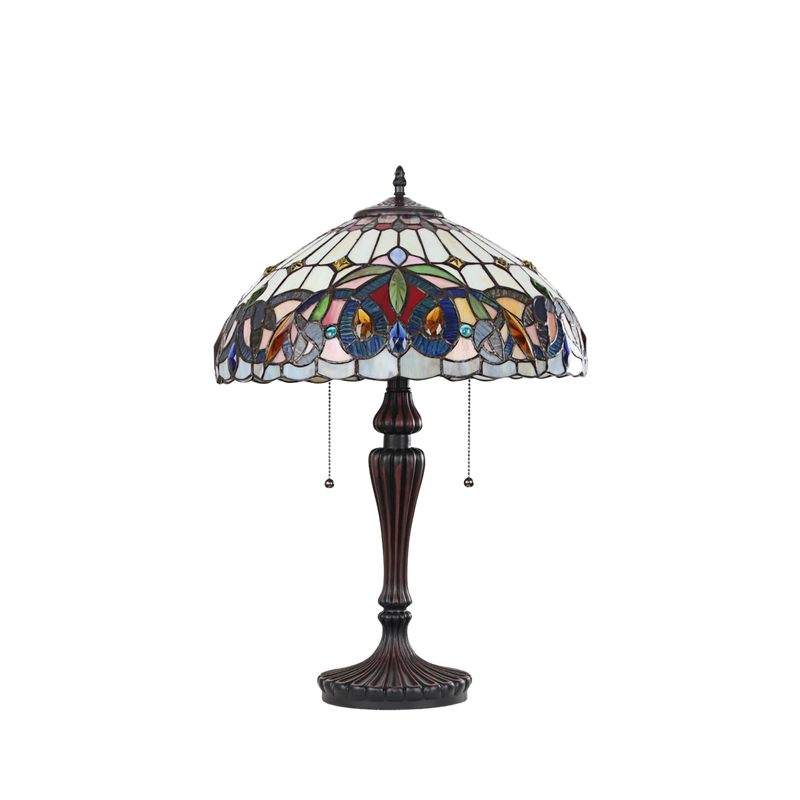 Unlit view. Tiffany Stained Glass Table Lamp Serenity Victorian by Chloe Lighting