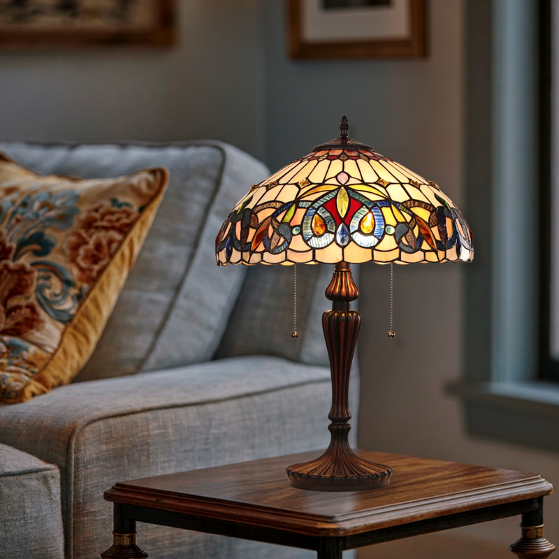 22-inch Tiffany Stained Glass Table Lamp Serenity Victorian by Chloe Lighting in living room setting