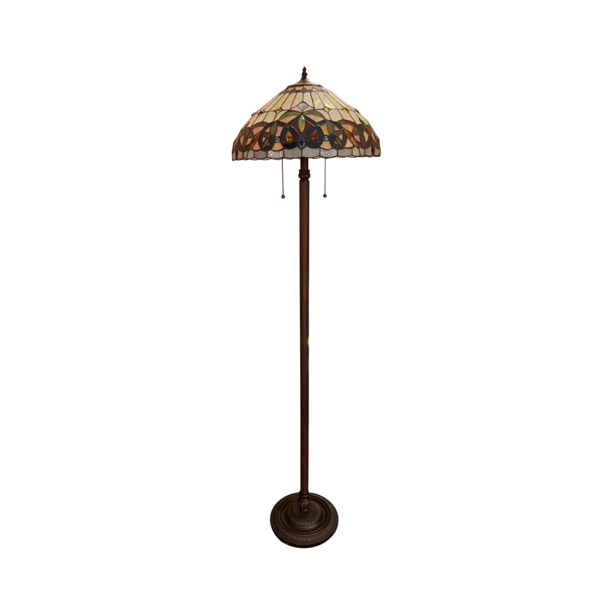 Unlit view. 66-inch Tiffany Stained Glass Floor Lamp Serenity Victorian by Chloe Lighting