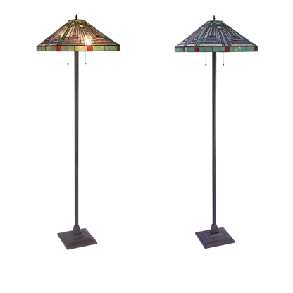 Lit and unlit views. 66-inch Tiffany Glass Floor Lamp Innes Mission by Chloe Lighting