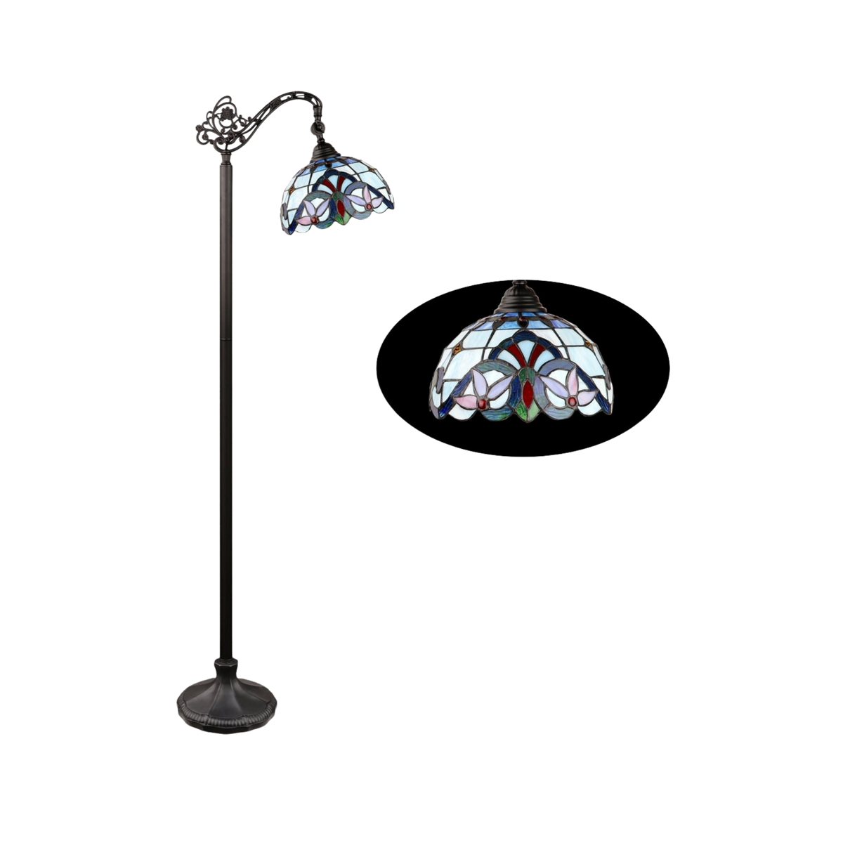 Unlit view. Tiffany Glass Floor Lamp Grenville Victorian Reading by Chloe Lighting