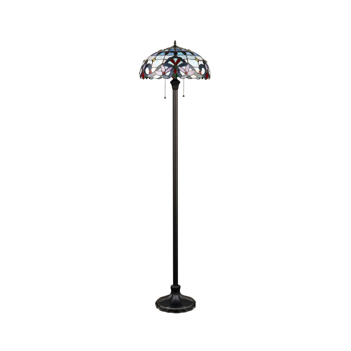 Unlit view. 67-inch Tiffany Stained Glass Floor Lamp Grenville Victorian by Chloe Lighting