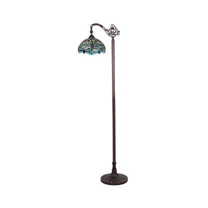 Unlit view. 64-inch Tiffany Glass Floor Lamp Empress Dragonfly Reading by Chloe Lighting