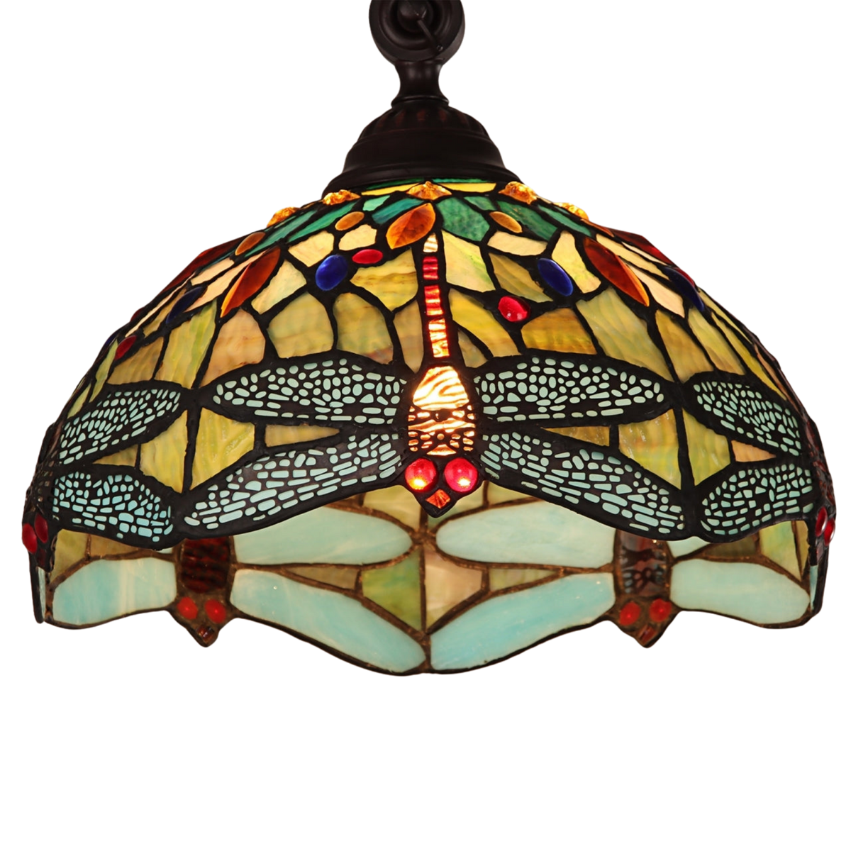 Close-up view of shade. Tiffany Glass Floor Lamp Empress Dragonfly Reading by Chloe Lighting