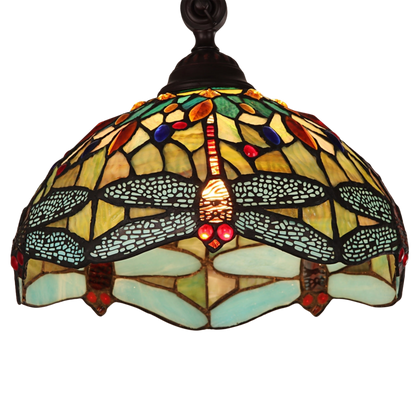 Close-up view of shade. Tiffany Glass Floor Lamp Empress Dragonfly Reading by Chloe Lighting