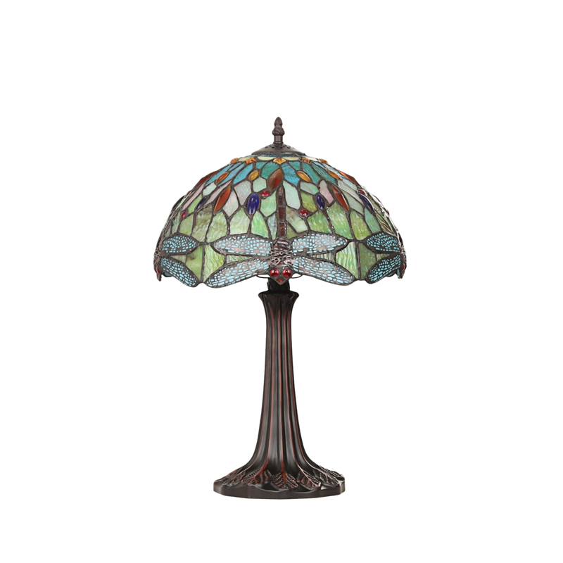 Unlit view. Tiffany Inspired Table Lamp Empress Dragonfly by Chloe Lighting