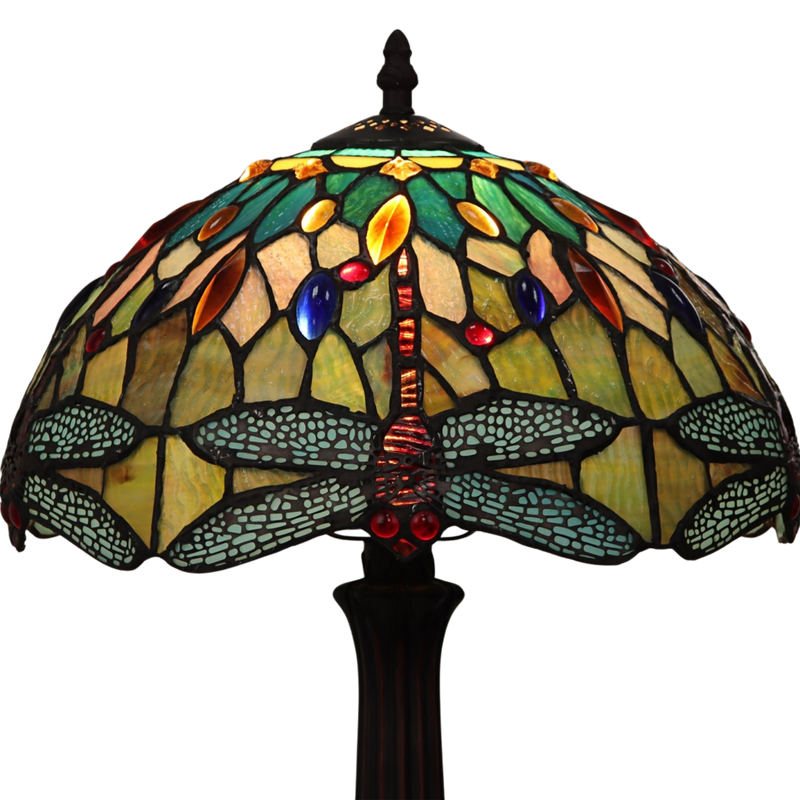 Close-up view of stained glass shade. Tiffany Inspired Table Lamp Empress Dragonfly by Chloe Lighting