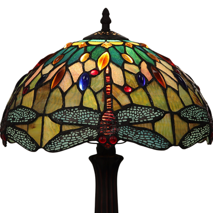 Close-up view of stained glass shade. Tiffany Inspired Table Lamp Empress Dragonfly by Chloe Lighting