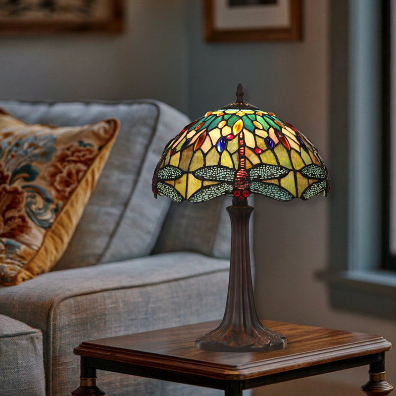 18-inch Tiffany Inspired Table Lamp Empress Dragonfly by Chloe Lighting in living room setting