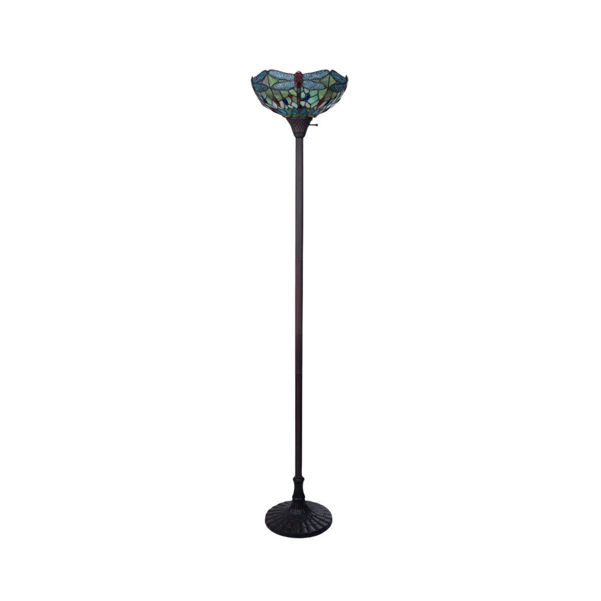 Unlit view. 69-inch Tiffany Stained Glass Floor Lamp Empress Dragonfly Torchiere by Chloe Lighting
