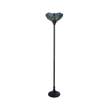 Unlit view. 69-inch Tiffany Stained Glass Floor Lamp Empress Dragonfly Torchiere by Chloe Lighting