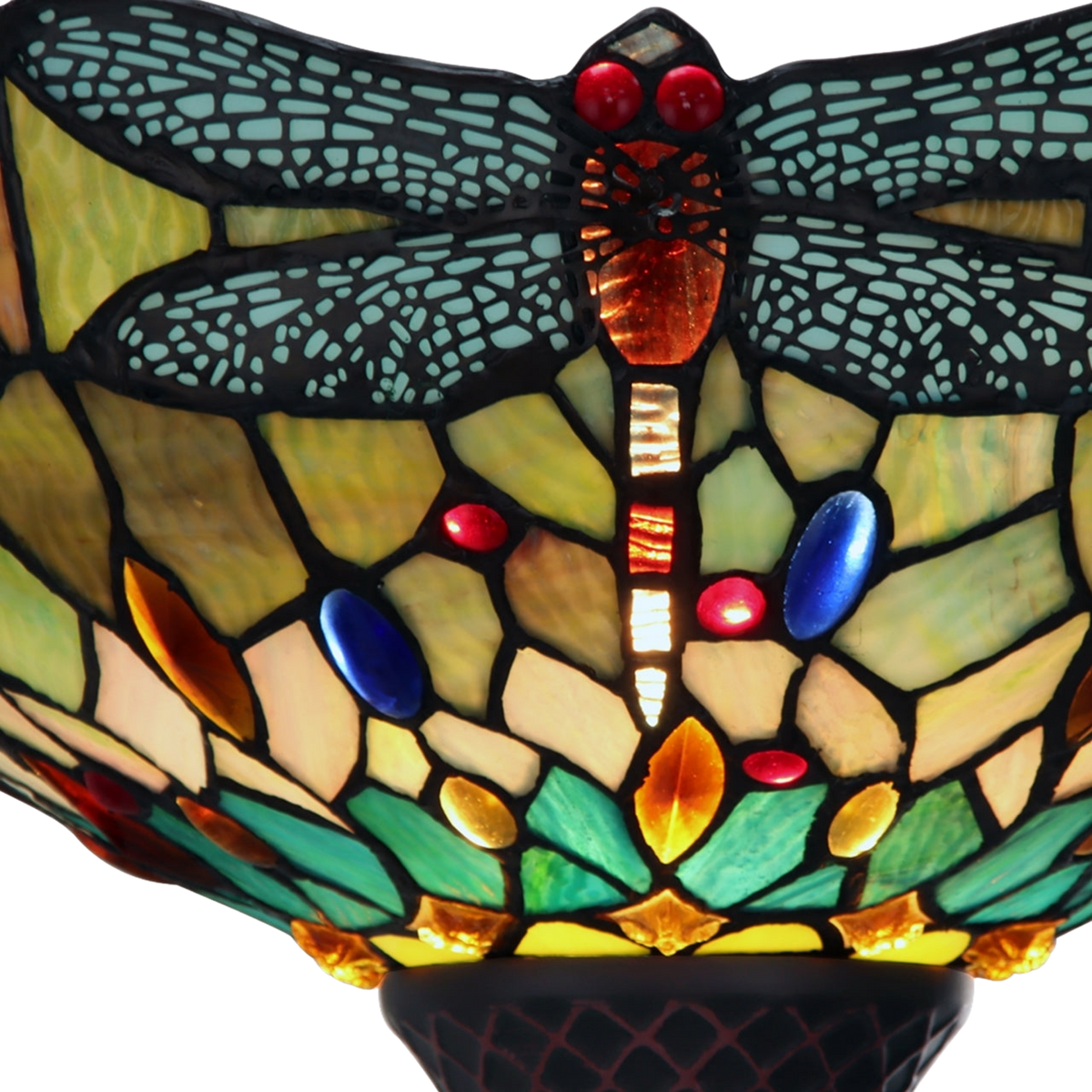 Close-up view of shade. Tiffany Stained Glass Floor Lamp Empress Dragonfly Torchiere by Chloe Lighting