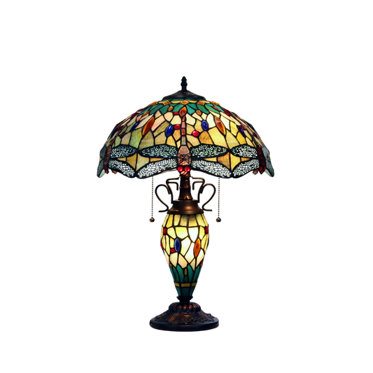 22-inch Vintage Tiffany Table Lamp Empress Dragonfly Double Lit by Chloe Lighting