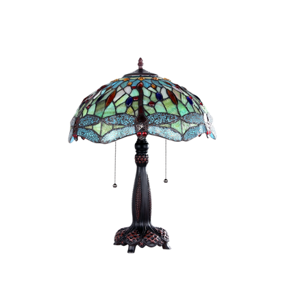 Unlit view. Vintage Tiffany Table Lamp Empress Dragonfly by Chloe Lighting