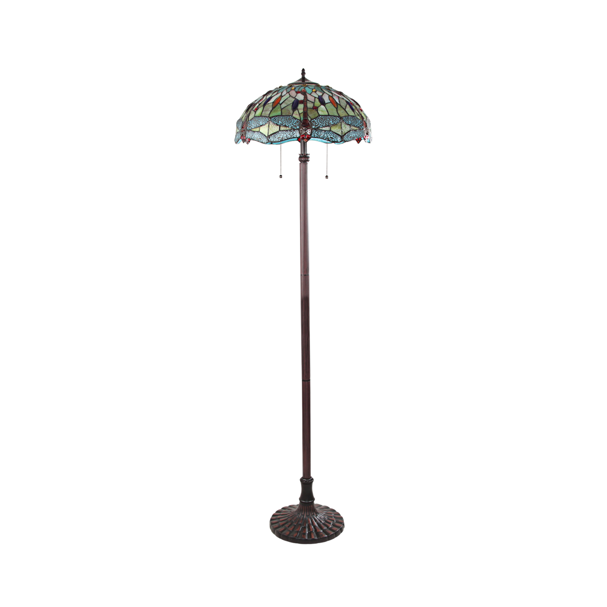 Unlit view. 65-inch Tiffany Glass Floor Lamp Empress Dragonfly by Chloe Lighting