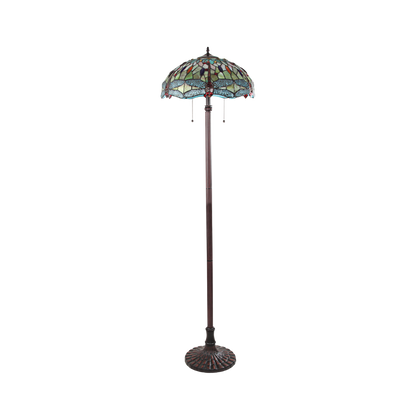 Unlit view. 65-inch Tiffany Glass Floor Lamp Empress Dragonfly by Chloe Lighting