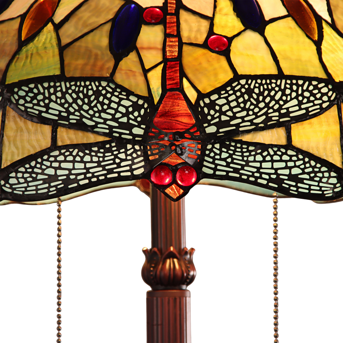 Close-up view of shade. Tiffany Glass Floor Lamp Empress Dragonfly by Chloe Lighting