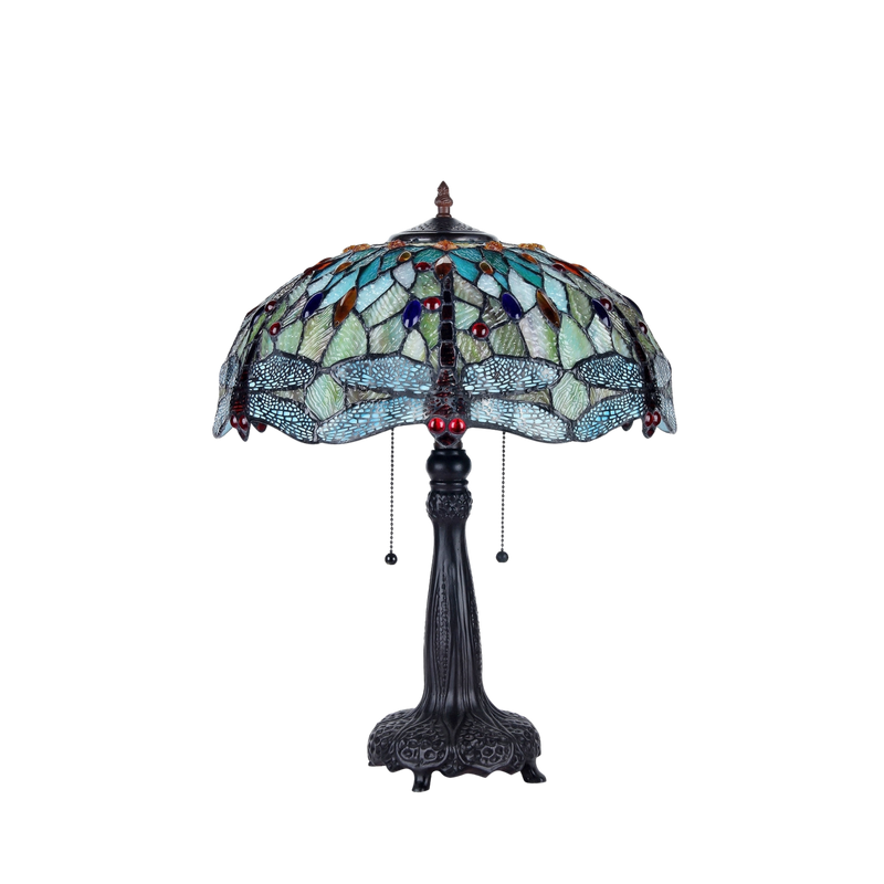 Unlit view. Tiffany Inspired Table Lamp Empress Dragonfly by Chloe Lighting