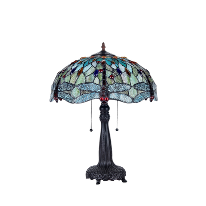 Unlit view. Tiffany Inspired Table Lamp Empress Dragonfly by Chloe Lighting