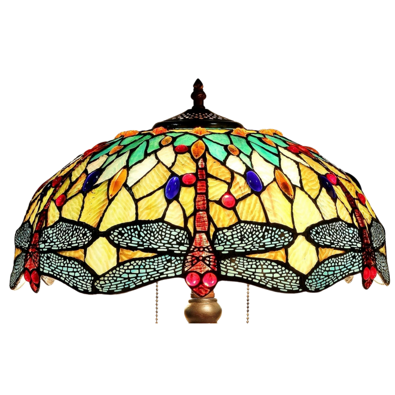 Close-up view of stained glass shade. Tiffany Inspired Table Lamp Empress Dragonfly by Chloe Lighting