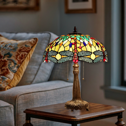 24-inch Tiffany Inspired Table Lamp Empress Dragonfly by Chloe Lighting in living room setting