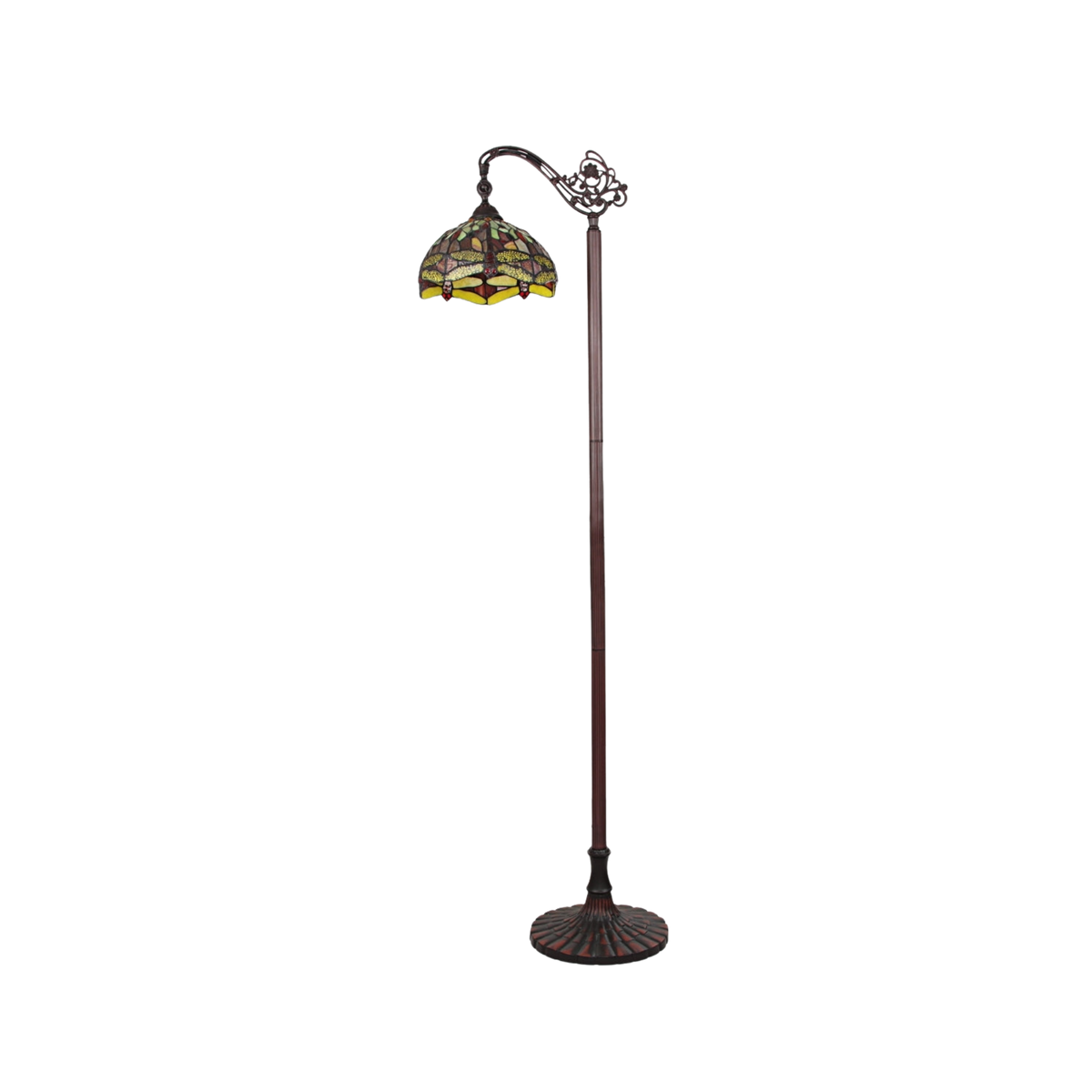 Unlit view. 64-inch Tiffany Type Floor Lamp Empress Dragonfly Reading by Chloe Lighting