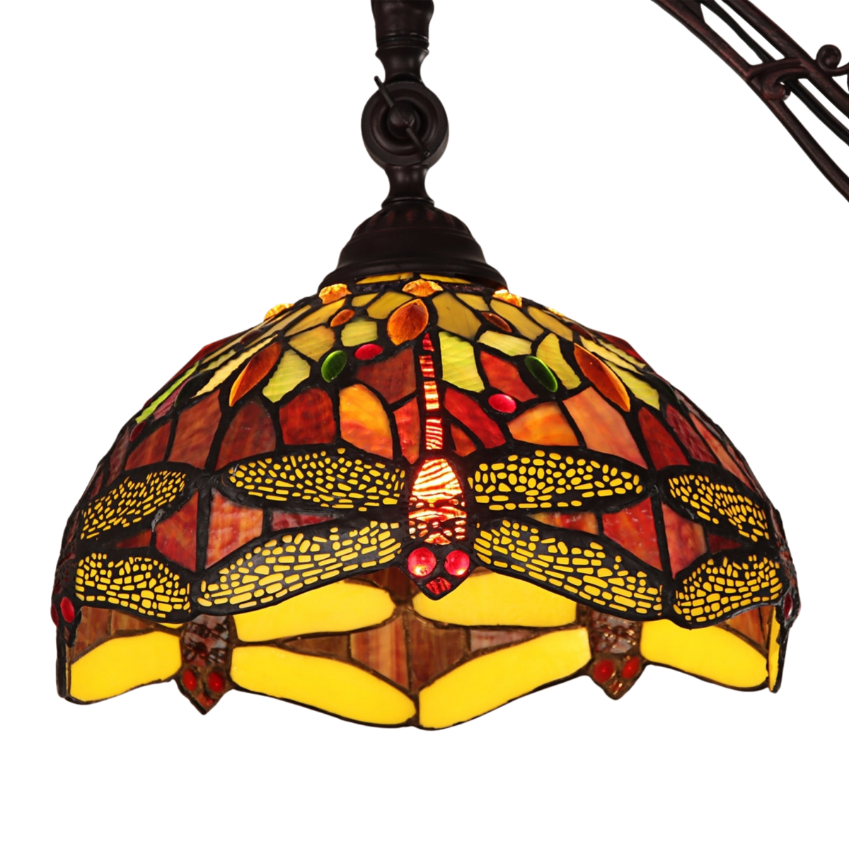 Close-up view of shade. Tiffany Type Floor Lamp Empress Dragonfly Reading by Chloe Lighting