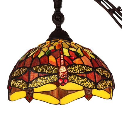 Close-up view of shade. Tiffany Type Floor Lamp Empress Dragonfly Reading by Chloe Lighting