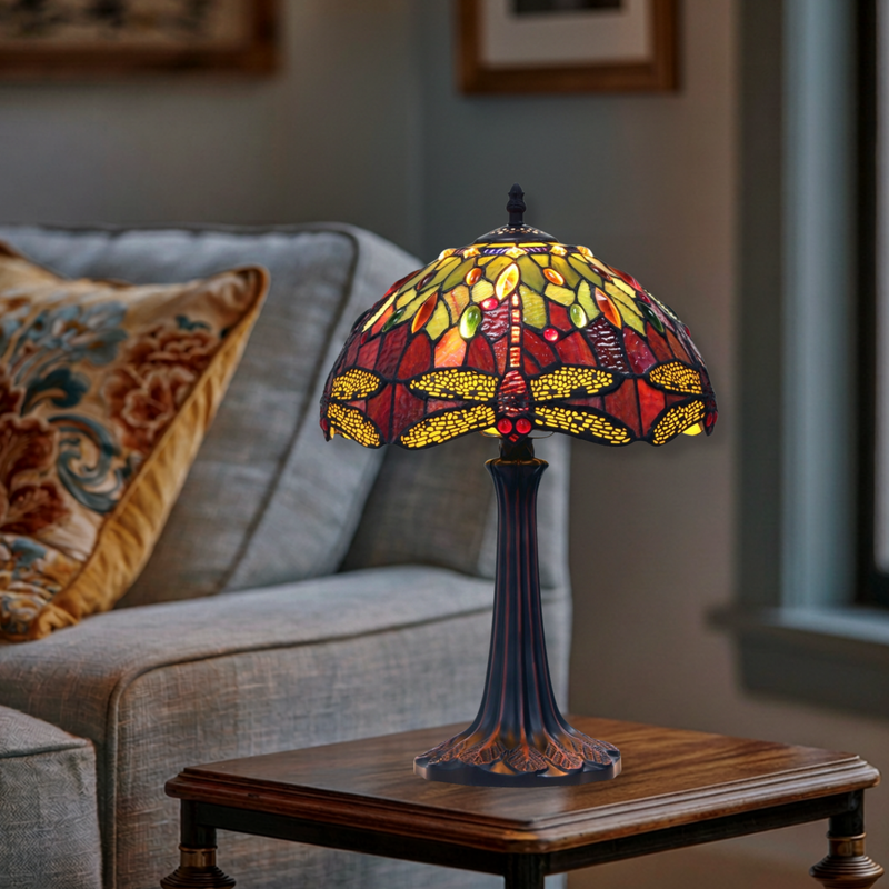 18-inch Tiffany Inspired Table Lamp Empress Dragonfly by Chloe Lighting in living room setting