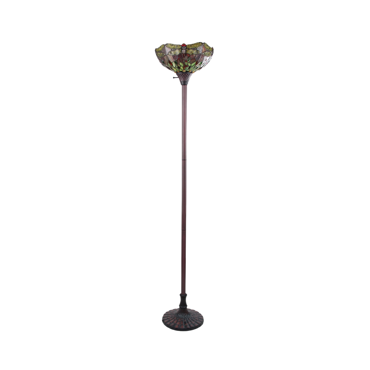 Unlit view. 69-inch Tiffany Glass Floor Lamp Empress Dragonfly Torchiere by Chloe Lighting