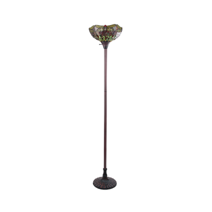 Unlit view. 69-inch Tiffany Glass Floor Lamp Empress Dragonfly Torchiere by Chloe Lighting
