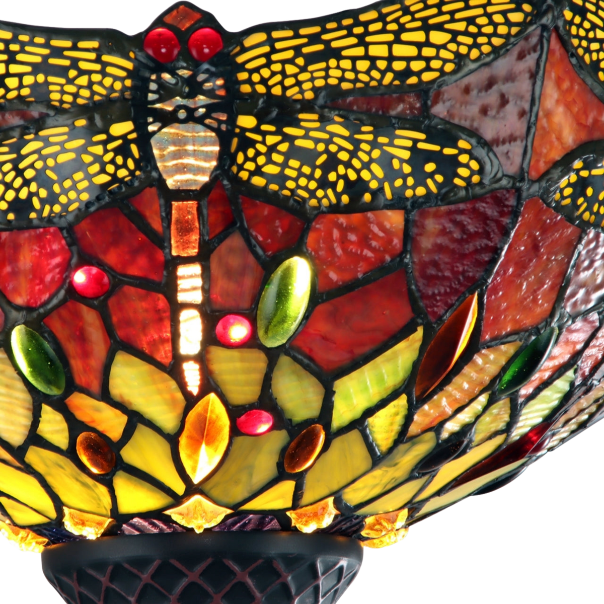Close-up view of shade. Tiffany Glass Floor Lamp Empress Dragonfly Torchiere by Chloe Lighting