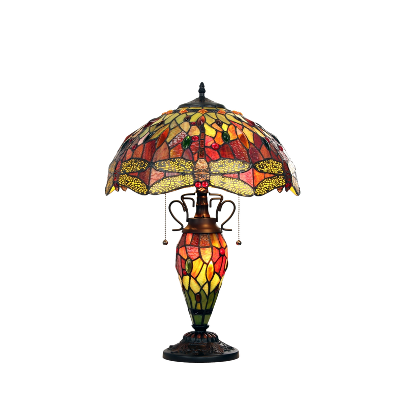 22-inch Tabletop Tiffany Lamp Empress Dragonfly Double Lit by Chloe Lighting