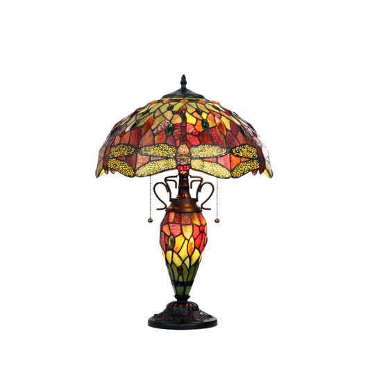 22-inch Tabletop Tiffany Lamp Empress Dragonfly Double Lit by Chloe Lighting