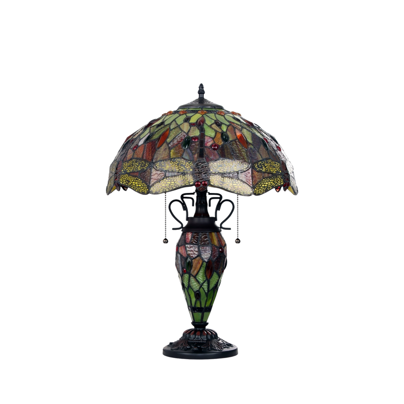 Unlit view. Tabletop Tiffany Lamp Empress Dragonfly Double Lit by Chloe Lighting
