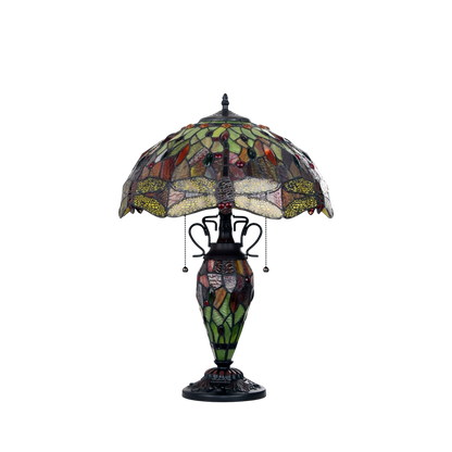 Unlit view. Tabletop Tiffany Lamp Empress Dragonfly Double Lit by Chloe Lighting