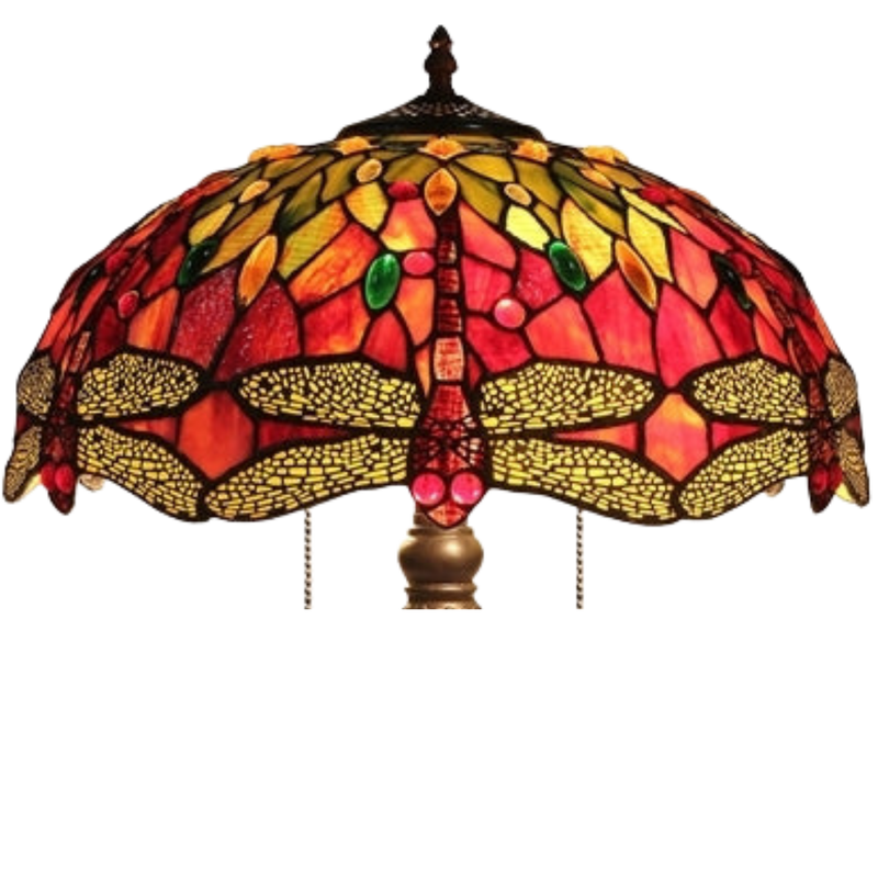 Close-up view of stained glass shade. Tiffany Inspired Table Lamp Empress Dragonfly by Chloe Lighting