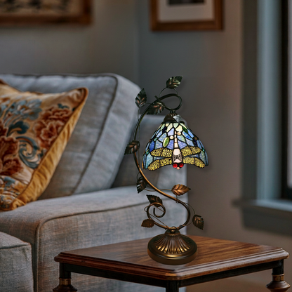 23-inch Tiffany Stained Glass Table Lamp Sunniva Dragonfly by Chloe Lighting in living room setting