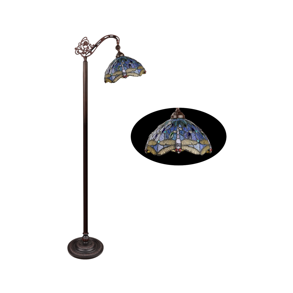 Unlit Tiffany Stained Glass Floor Lamp Sunniva Dragonfly Reading by Chloe Lighting