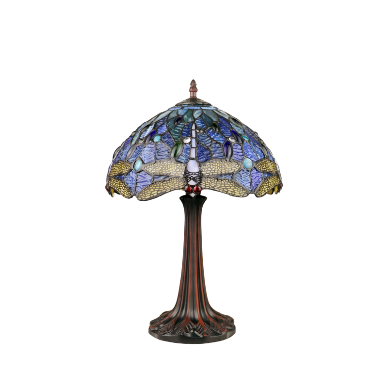 Unlit view. Tiffany Inspired Table Lamp Sunniva Dragonfly by Chloe Lighting