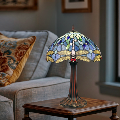 17-inch Tiffany Inspired Table Lamp Sunniva Dragonfly by Chloe Lighting in living room setting