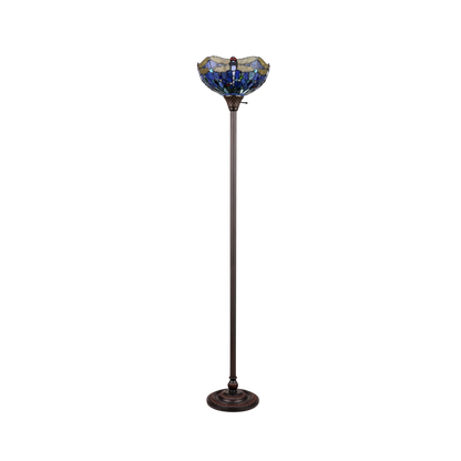 Unlit view. 69-inch Tiffany Glass Floor Lamp Sunniva Dragonfly Torchiere by Chloe Lighting