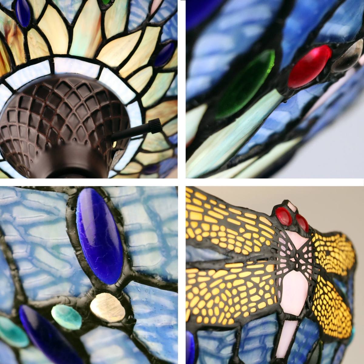 Closeup view of shade. Tiffany Glass Floor Lamp Sunniva Dragonfly Torchiere by Chloe Lighting